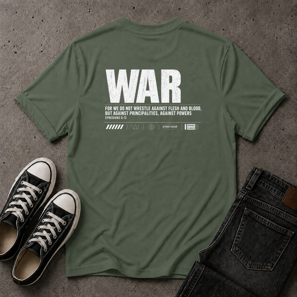 Spiritual Warfare Christian T-Shirt – Ephesians 6:12 (BACK DESIGN)