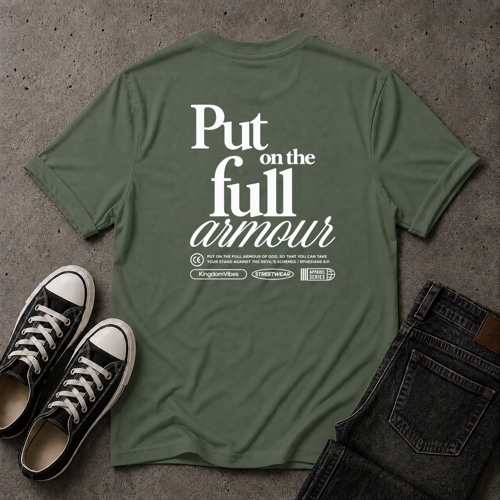 Full Armour of God T-Shirt – Ephesians 6:11 Christian Streetwear (BACK DESIGN)