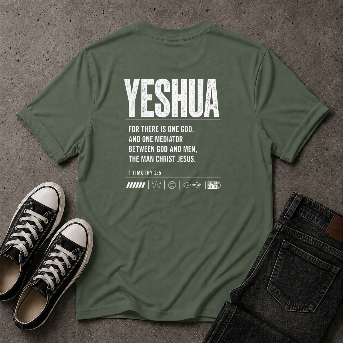 Yeshua Christian T-Shirt – 1 Timothy 2:5 Scripture Tee (BACK DESIGN)
