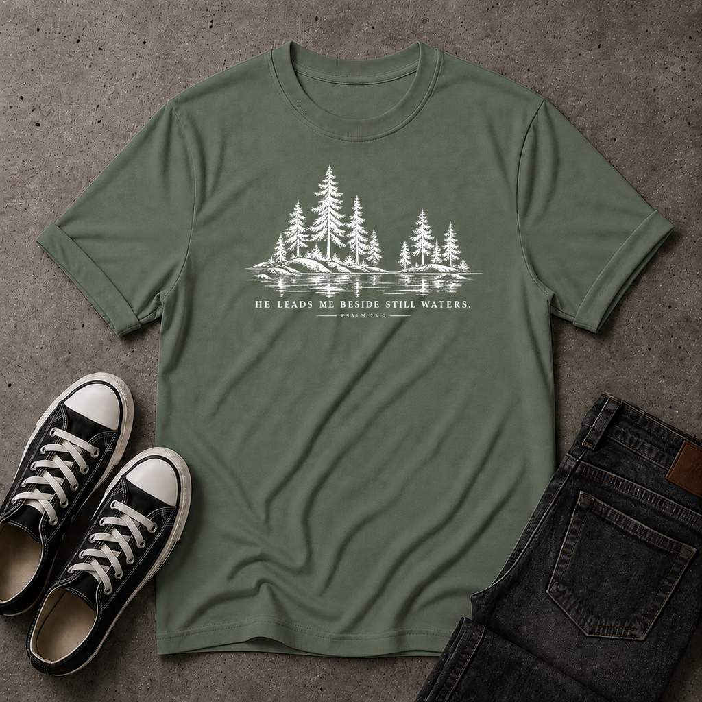 Still Waters T-Shirt | Psalm 23 Christian Tee (FRONT DESIGN)