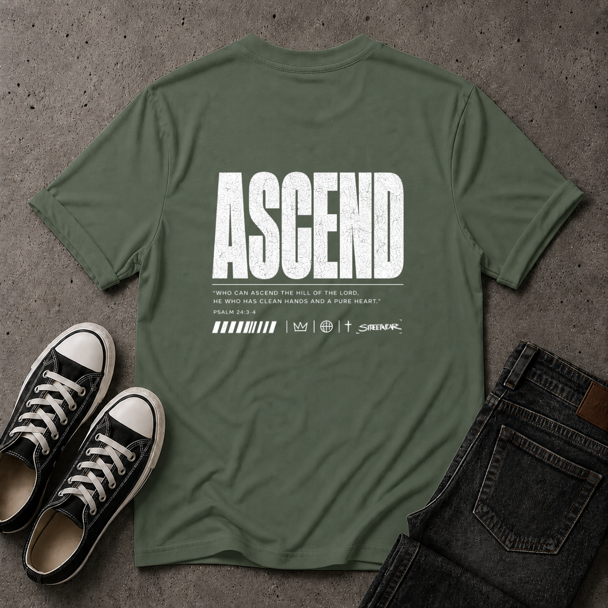 Ascend Christian T-Shirt – Psalm 24:3-4 – (BACK DESIGN)
