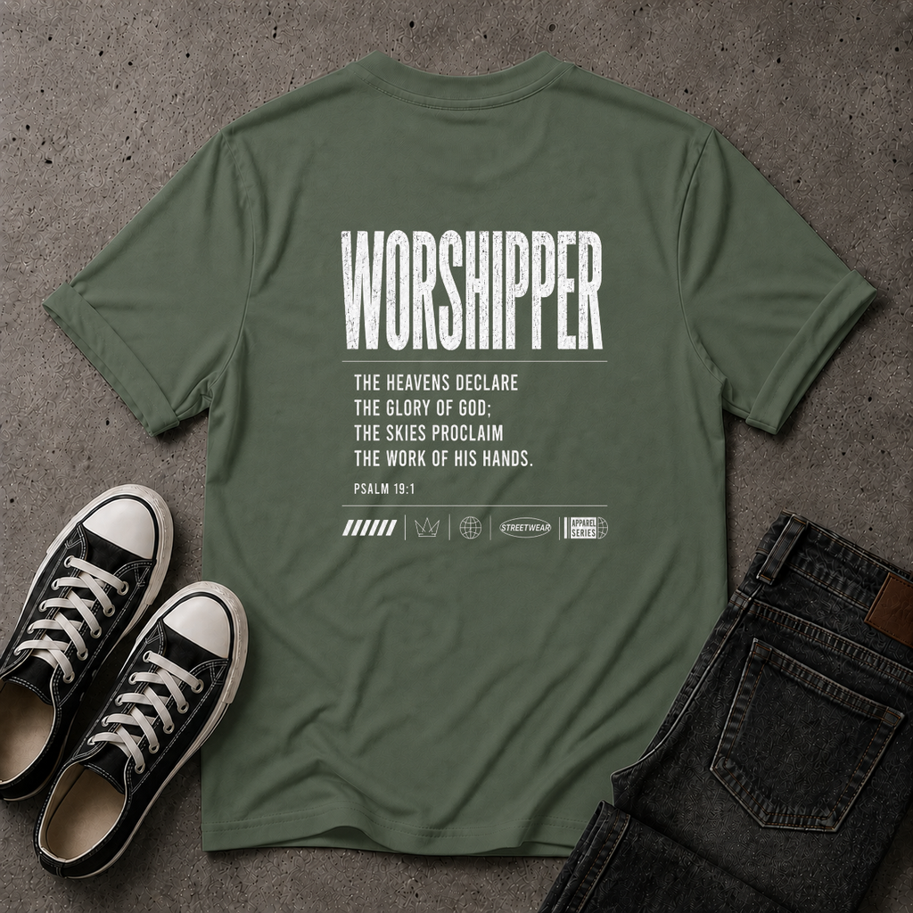 Worshipper Christian T-Shirt – Psalm 19:1 Worship Tee (BACK DESIGN)