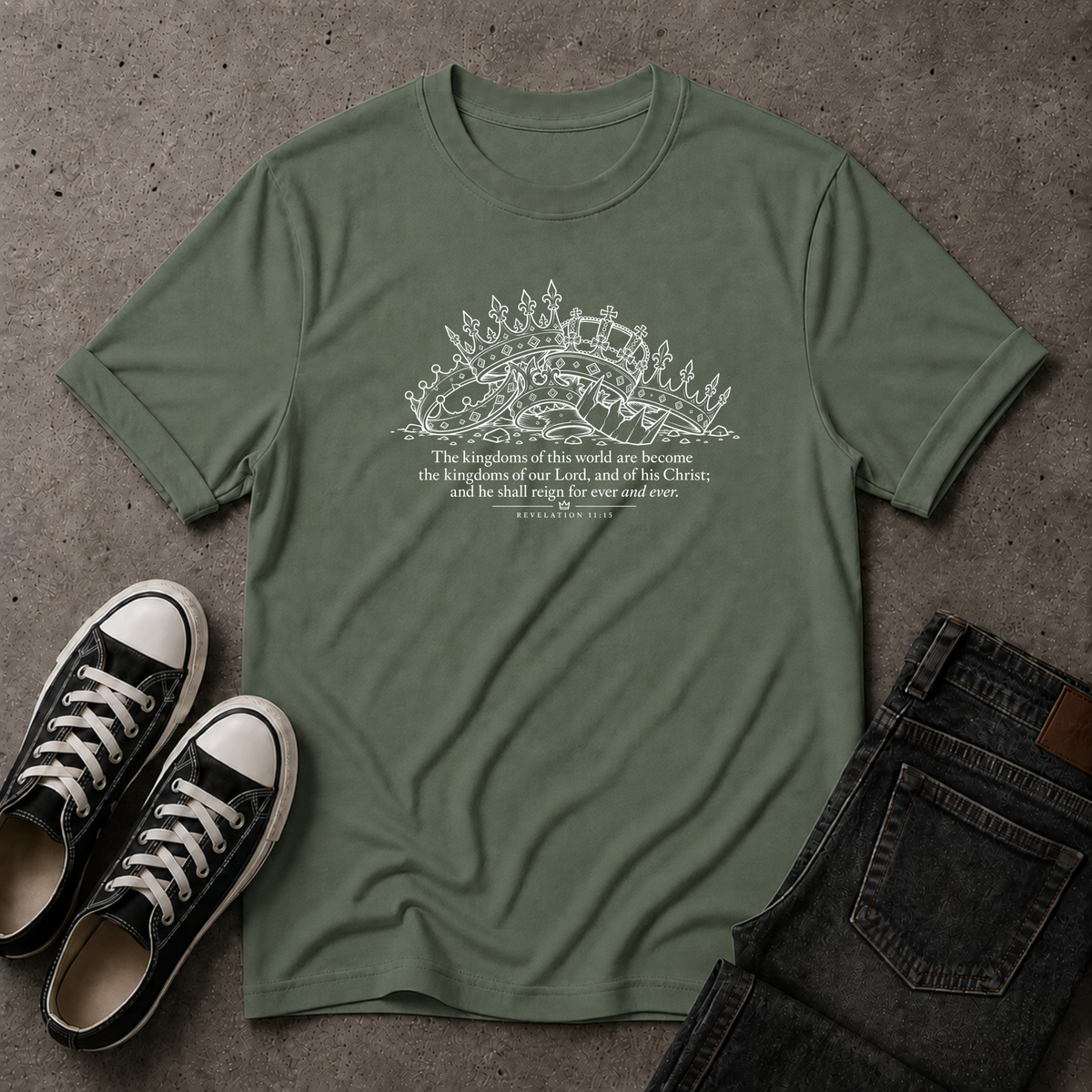 Revelation 11:15 T-Shirt – Kingdoms of This World Christian Tee (FRONT DESIGN)