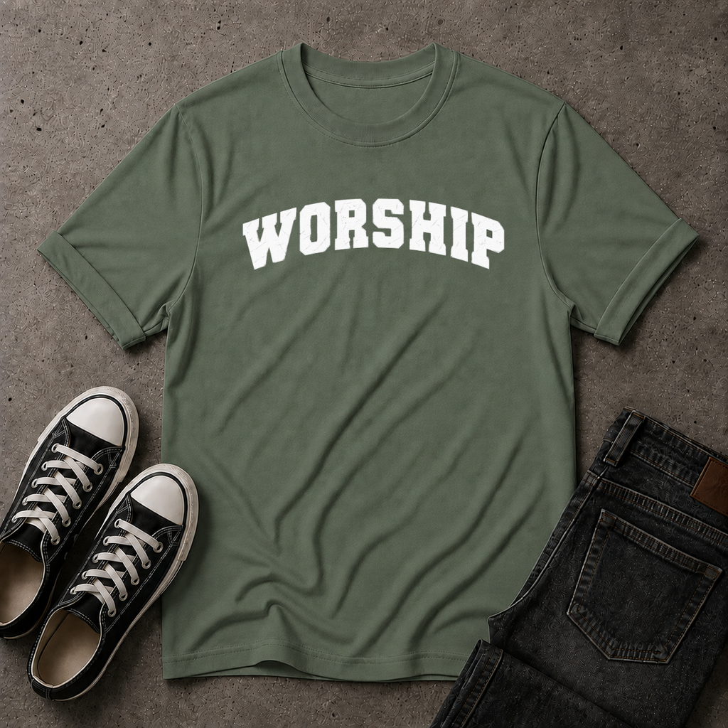 Worship Christian T-Shirt – Christian Streetwear Tee (FRONT DESIGN)