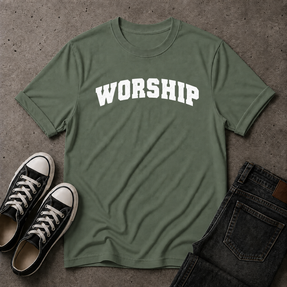 Worship Christian T-Shirt – Christian Streetwear Tee (FRONT DESIGN)