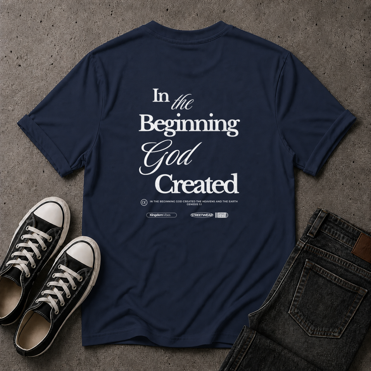 Genesis 1:1 T-Shirt – In The Beginning God Created Christian Tee (BACK DESIGN)