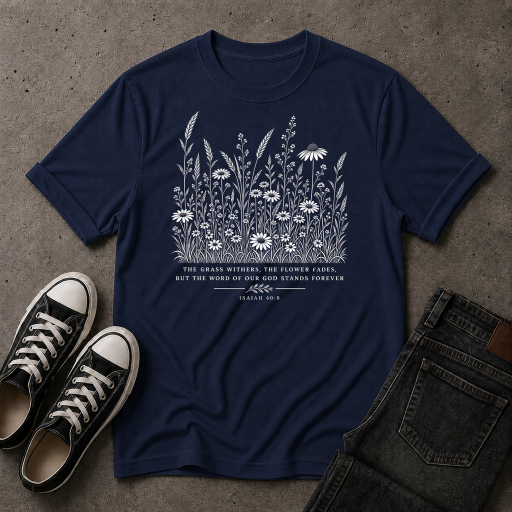 The Word Stands Forever T-Shirt | Isaiah 40:8 Christian Floral Tee (FRONT DESIGN)
