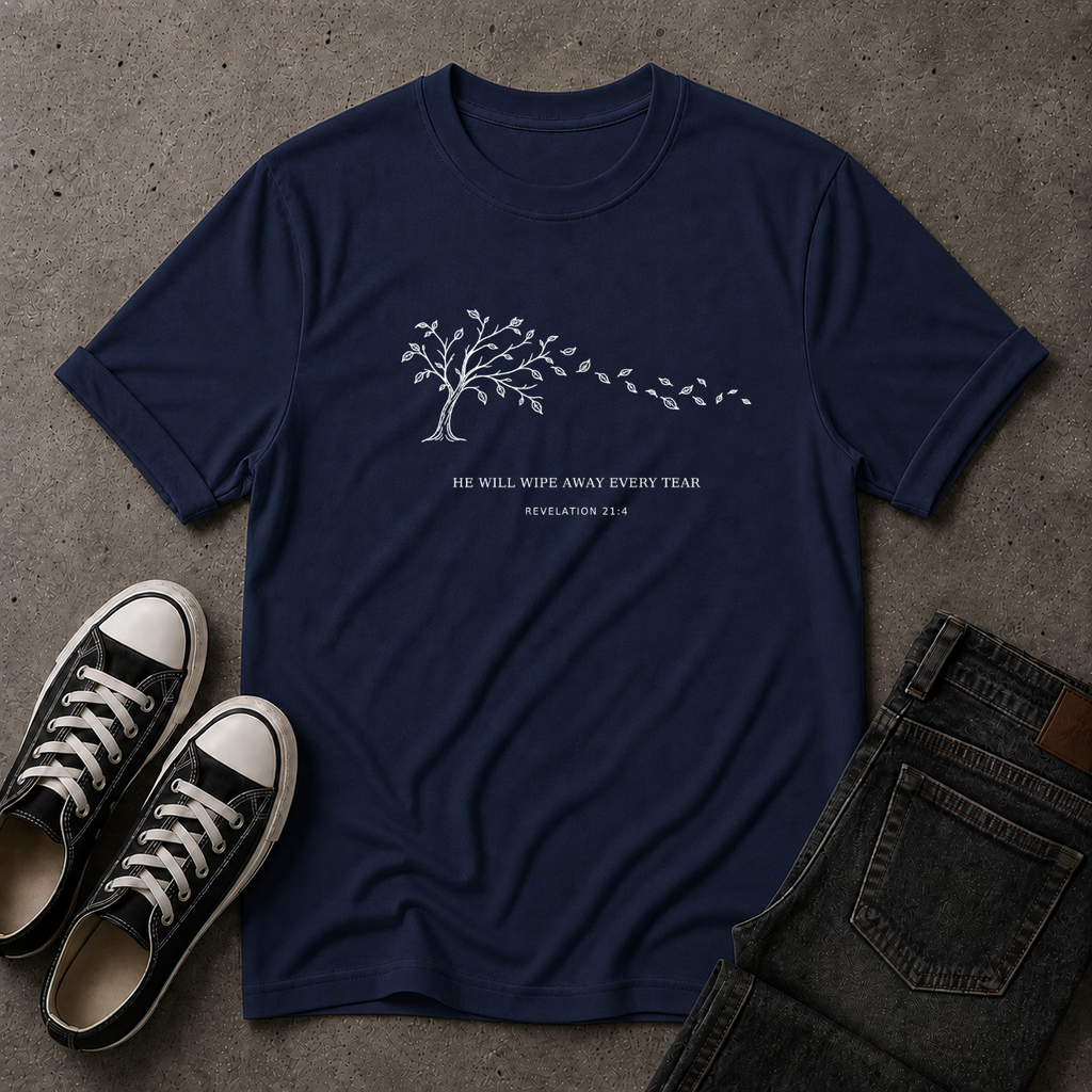 Revelation 21:4 T-Shirt – He Will Wipe Away Every Tear Christian Tee (FRONT DESIGN)