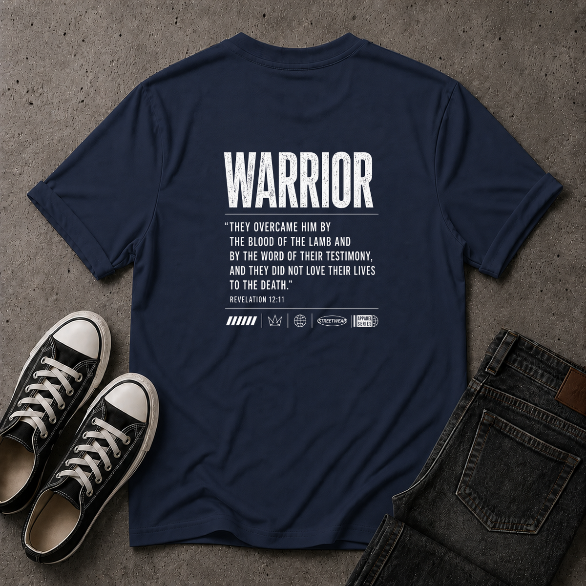 Christian Warrior T-Shirt – Revelation 12:11 Scripture Tee (BACK DESIGN)