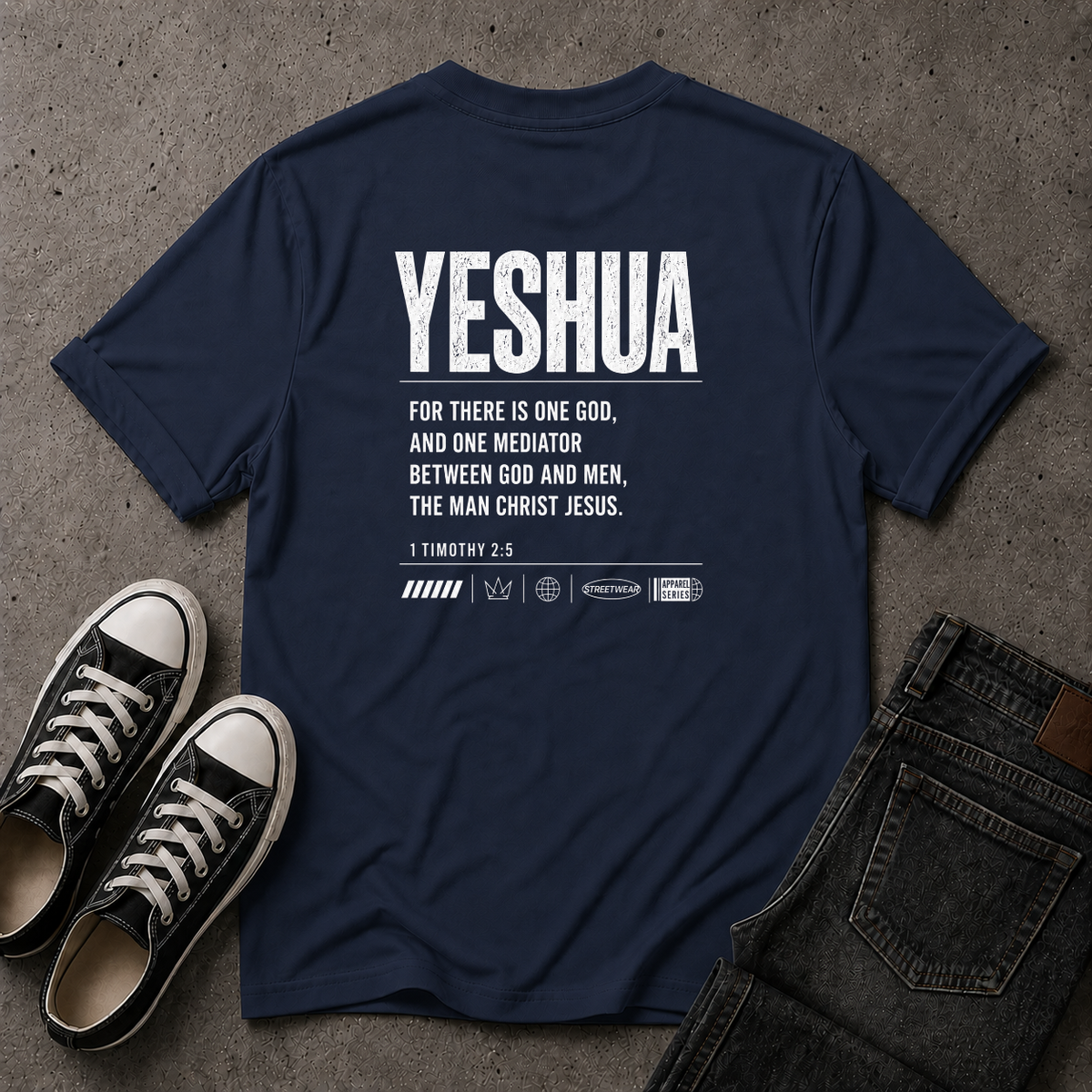 Yeshua Christian T-Shirt – 1 Timothy 2:5 Scripture Tee (BACK DESIGN)