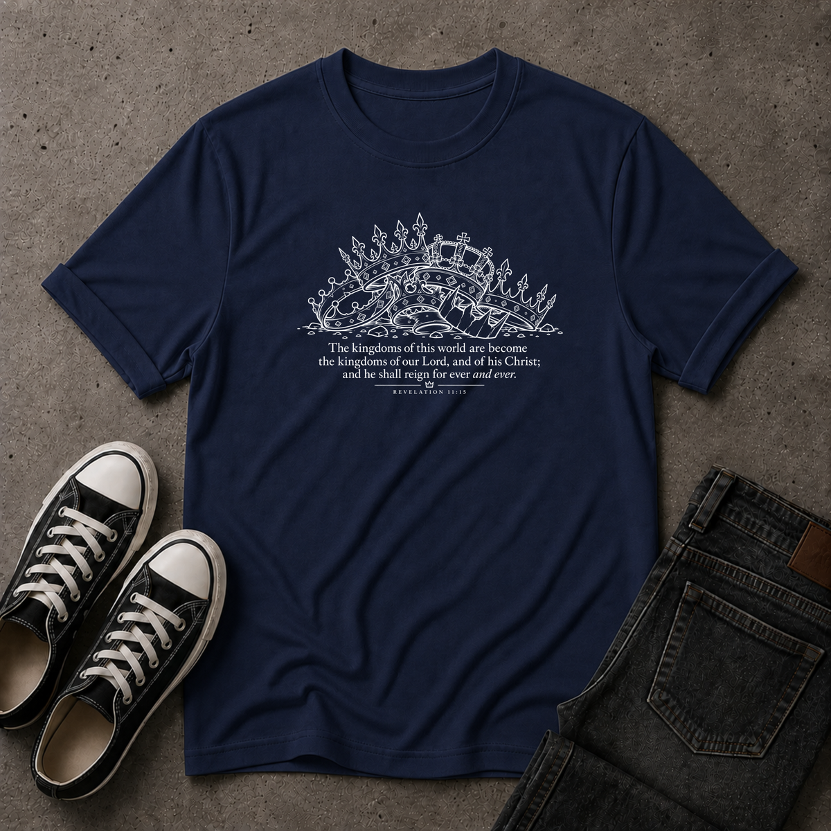 Revelation 11:15 T-Shirt – Kingdoms of This World Christian Tee (FRONT DESIGN)