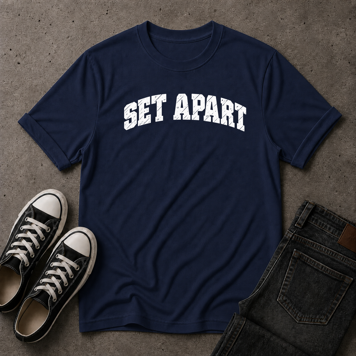Set Apart Christian T-Shirt – Distressed Faith Streetwear Tee (FRONT DESIGN)