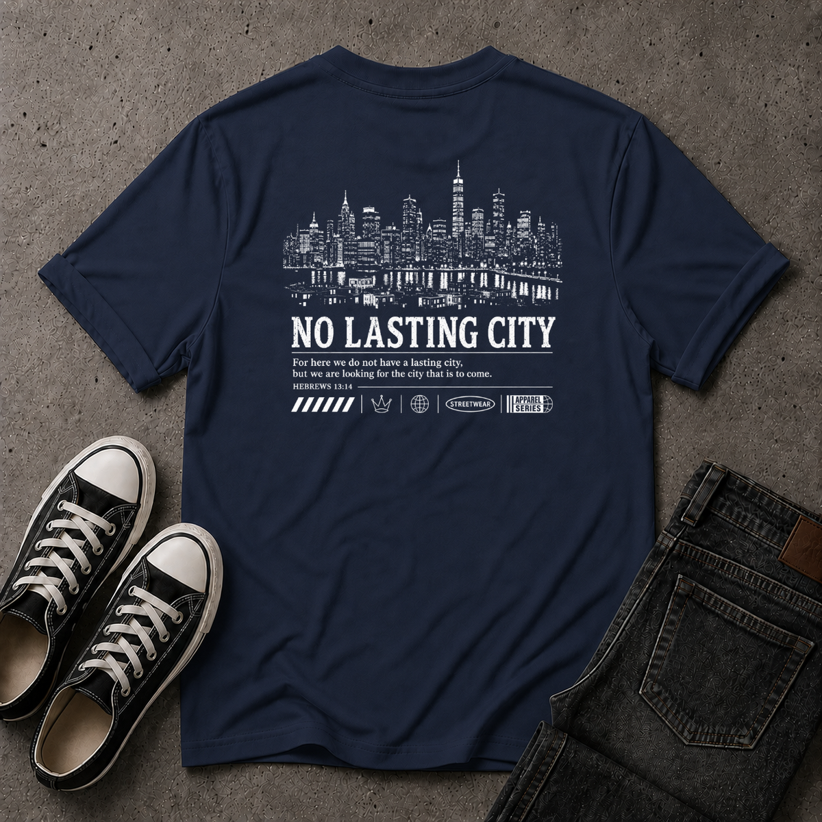 No Lasting City Christian T-Shirt – Hebrews 13:14 (BACK DESIGN)