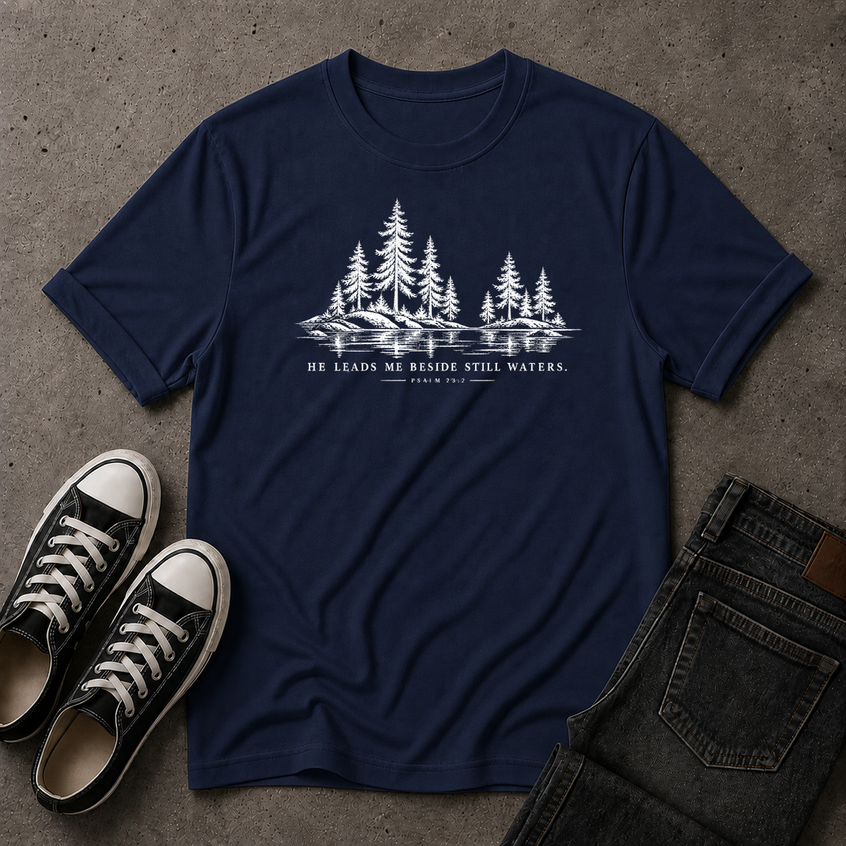Still Waters T-Shirt | Psalm 23 Christian Tee (FRONT DESIGN)
