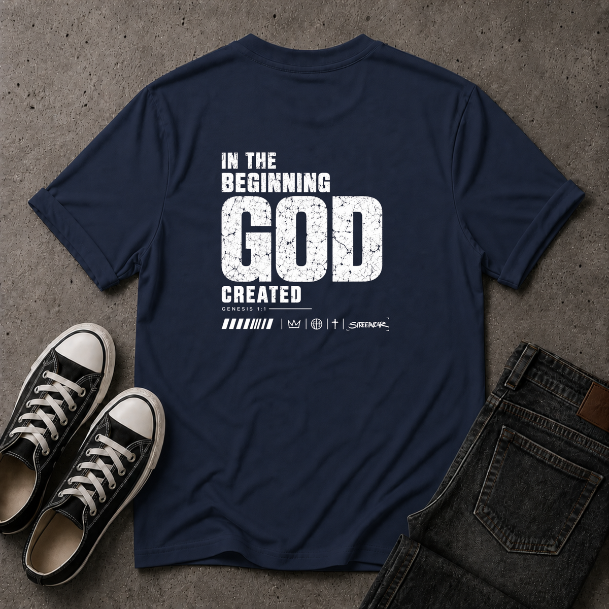 In the Beginning God Created T-Shirt – Genesis 1:1 (BACK DESIGN)