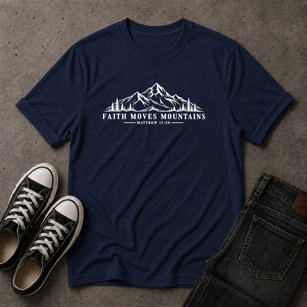 Faith Moves Mountains T-Shirt | Matthew 17:20 Christian Tee (FRONT DESIGN)