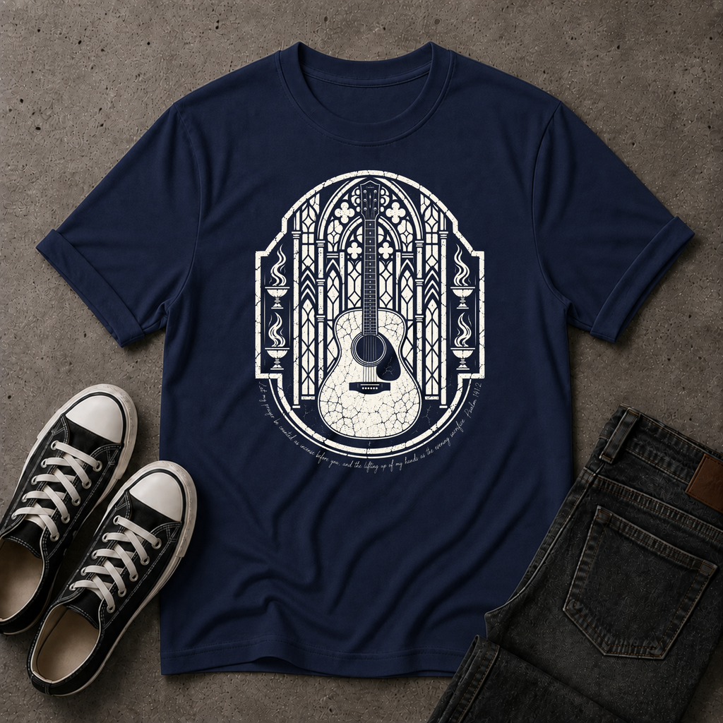 Christian Worship T-Shirt – Psalm 141:2 Guitar Scripture Tee (FRONT DESIGN)