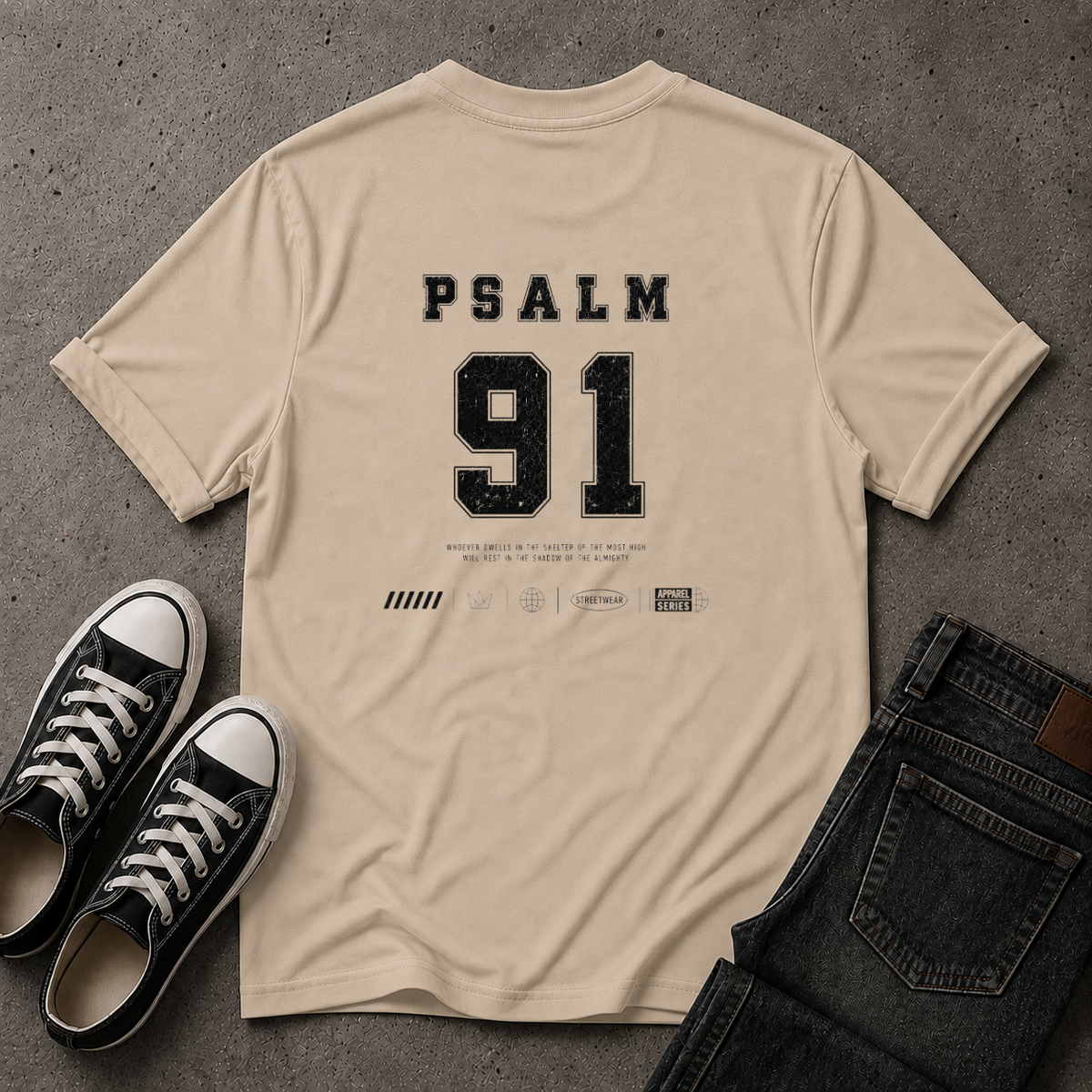 Psalm 91 T-Shirt – He Who Dwells Christian Scripture T-Shirt (BACK DESIGN)