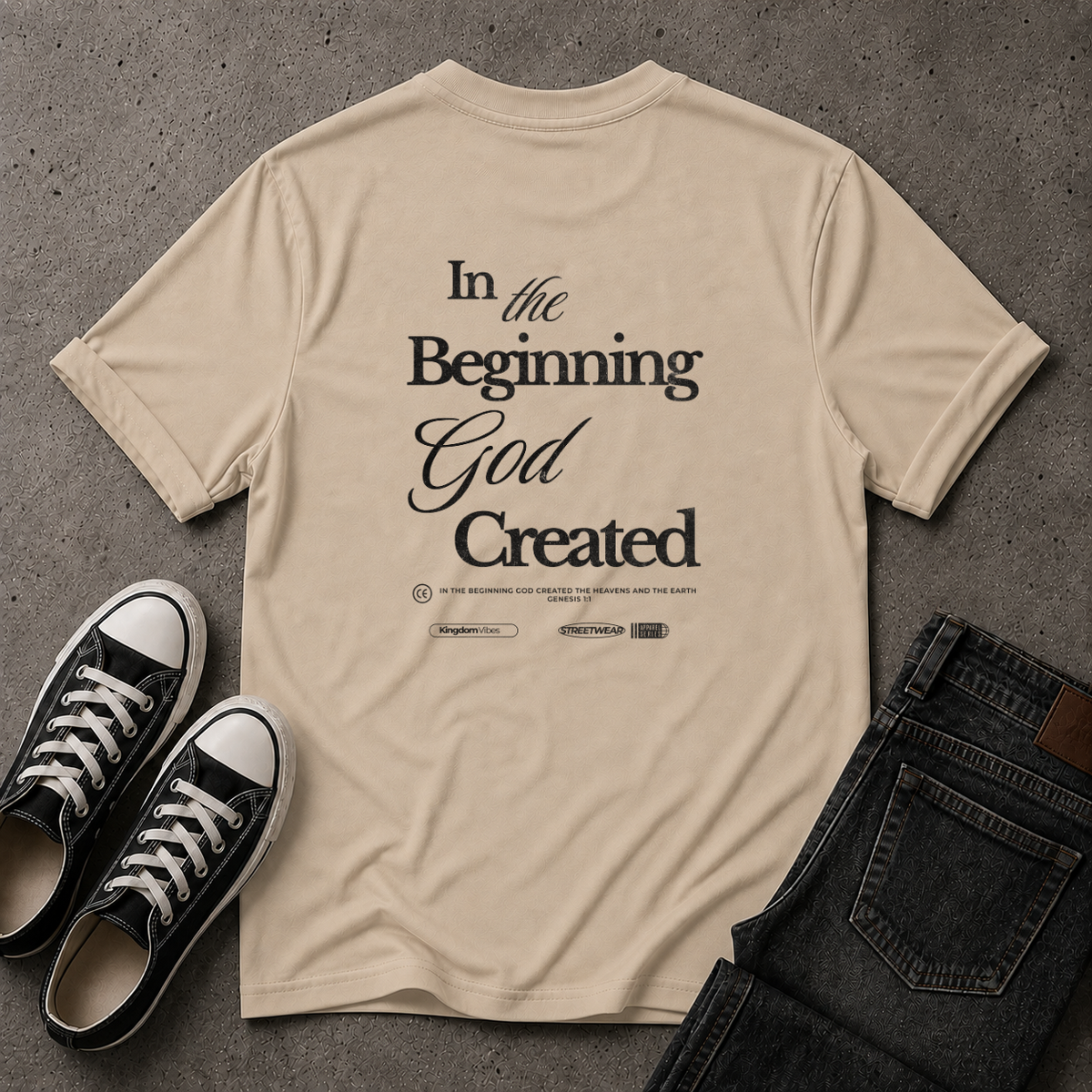 Genesis 1:1 T-Shirt – In The Beginning God Created Christian Tee (BACK DESIGN)
