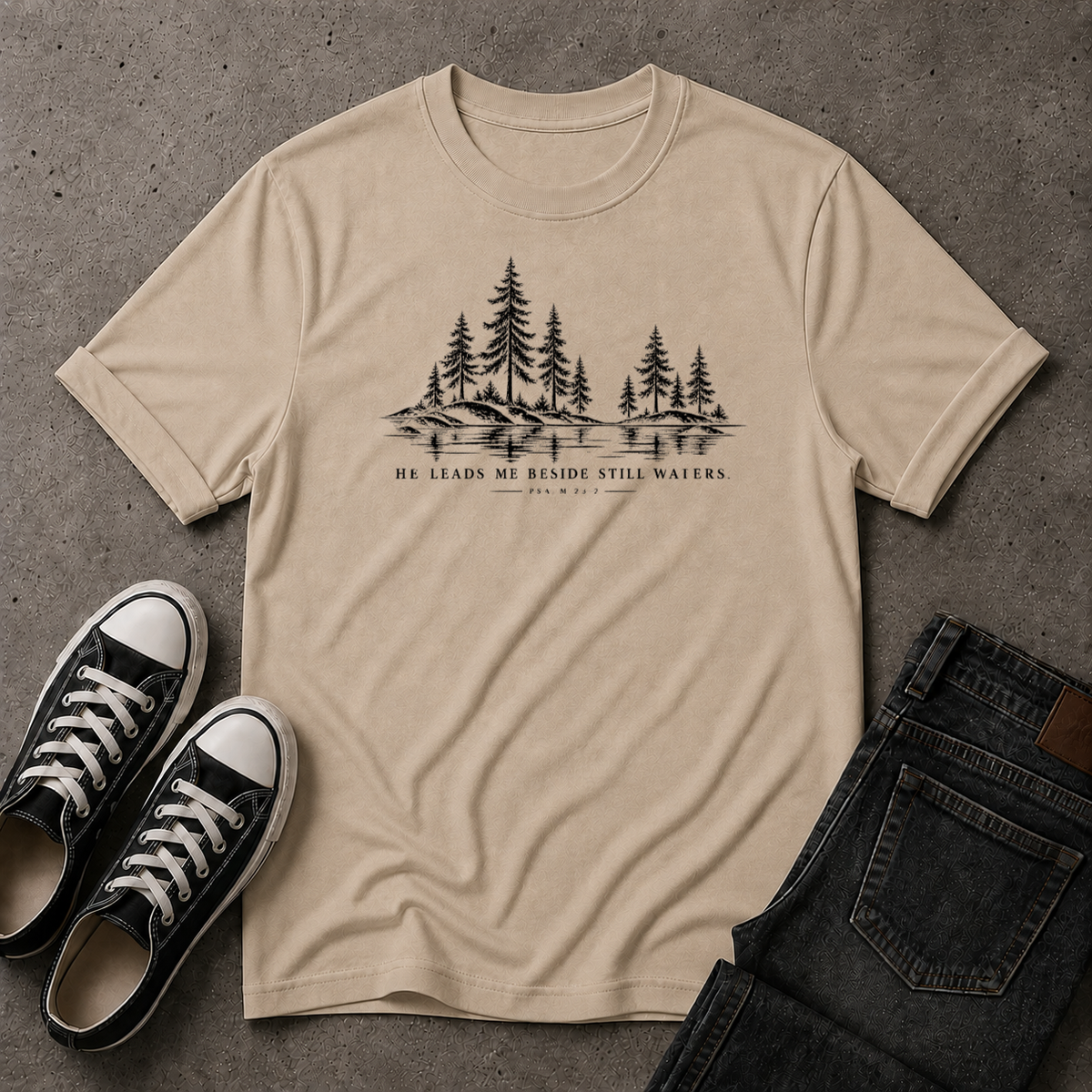 Still Waters T-Shirt | Psalm 23 Christian Tee (FRONT DESIGN)