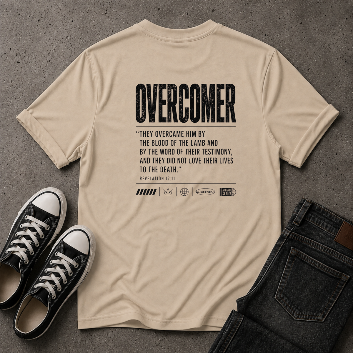 Overcomer Revelation 12:11 Christian T-Shirt – Bible Verse Tee (BACK DESIGN)