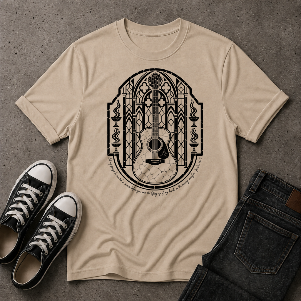 Christian Worship T-Shirt – Psalm 141:2 Guitar Scripture Tee (FRONT DESIGN)