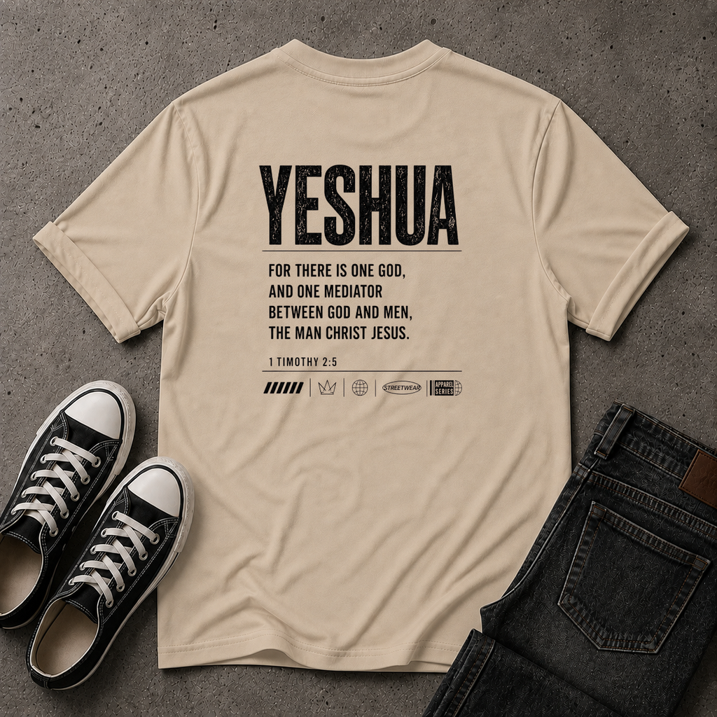 Yeshua Christian T-Shirt – 1 Timothy 2:5 Scripture Tee (BACK DESIGN)