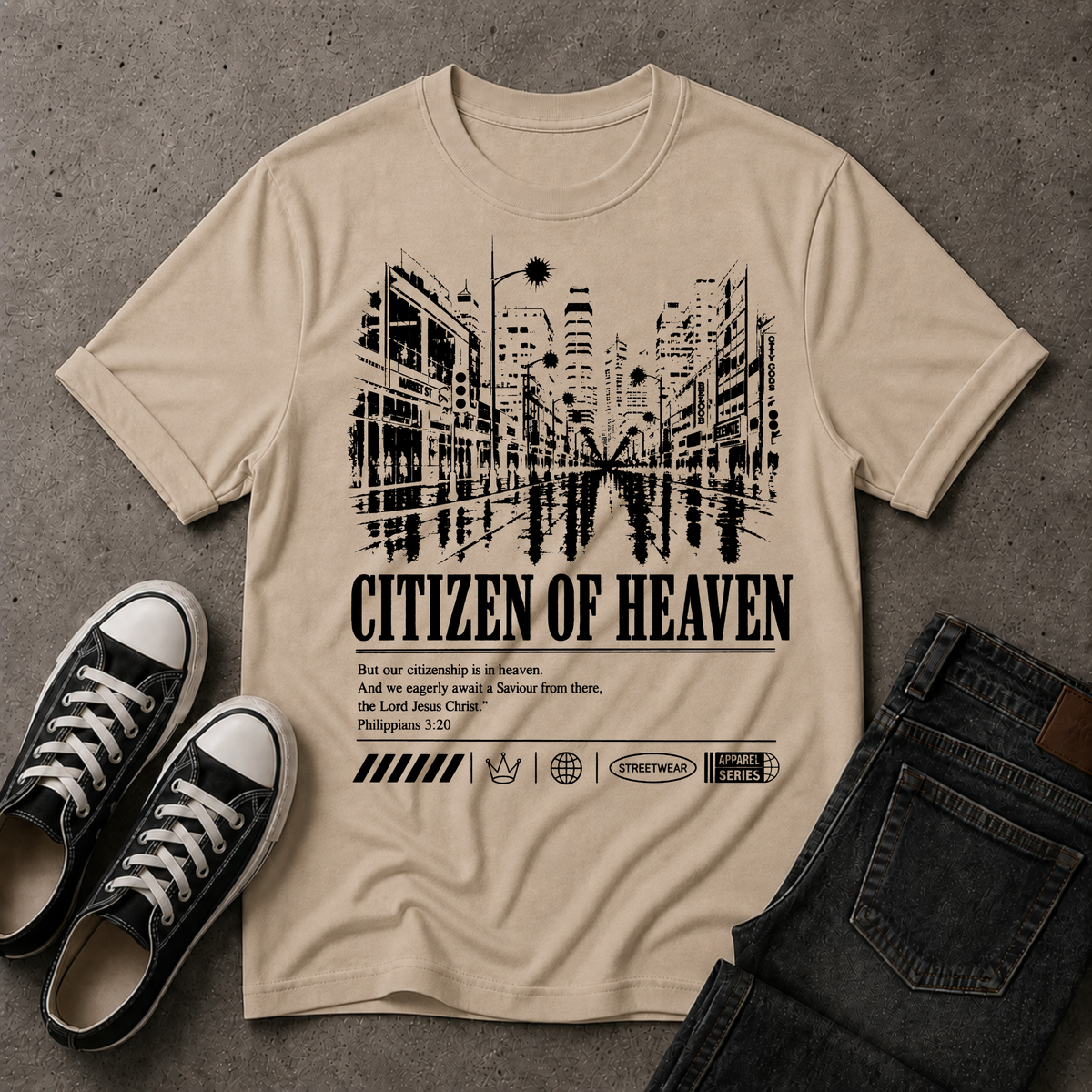 Citizen of Heaven Christian T-Shirt – Philippians 3:20 (BIG FRONT DESIGN)
