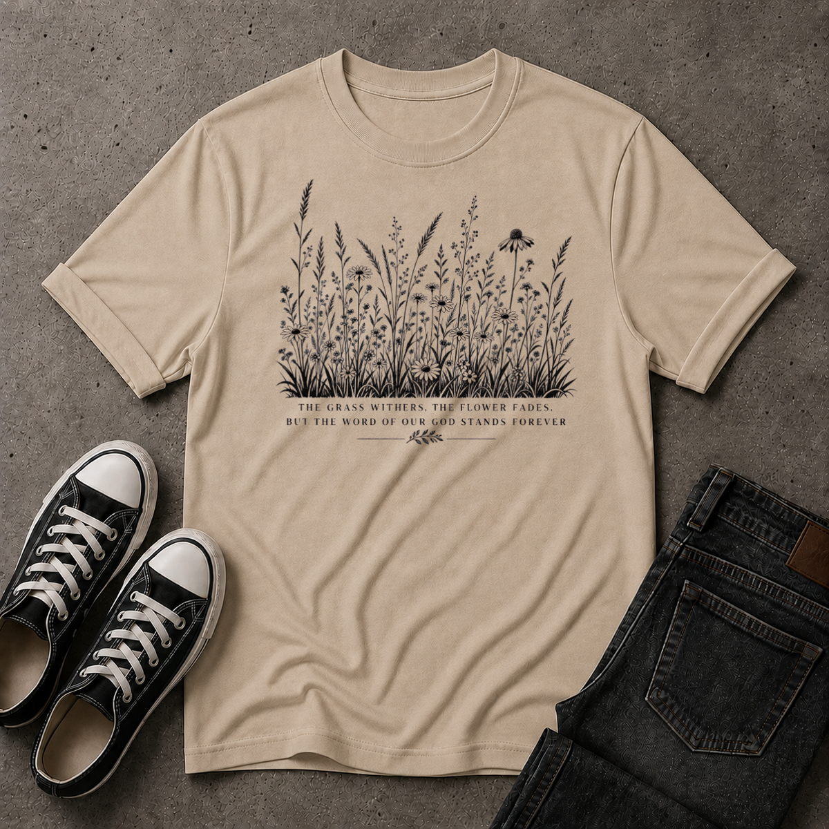 The Word Stands Forever T-Shirt | Isaiah 40:8 Christian Floral Tee (FRONT DESIGN)