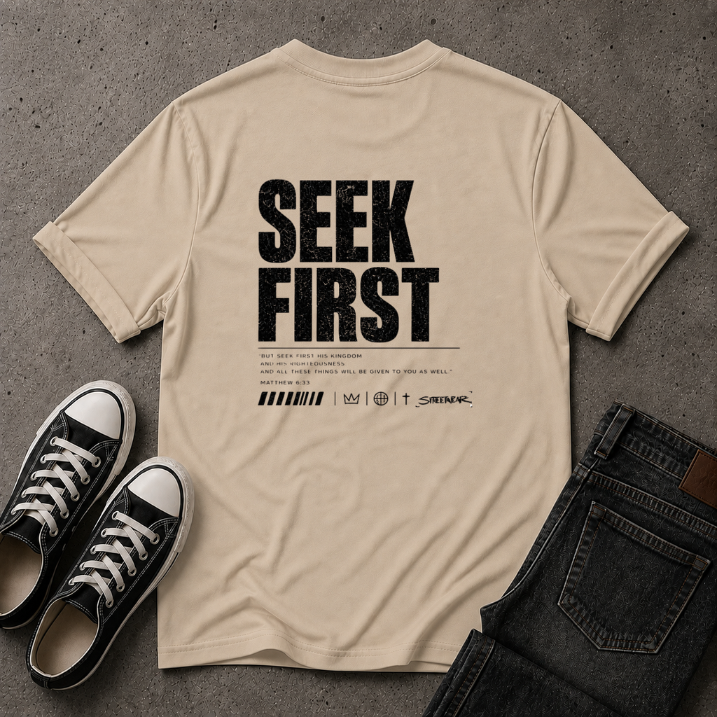 Seek First Christian T-Shirt – Matthew 6:33 – (BACK DESIGN)