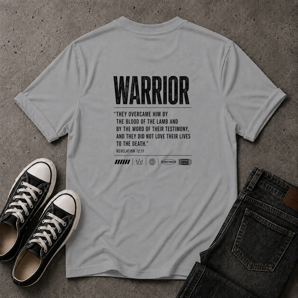 Christian Warrior T-Shirt – Revelation 12:11 Scripture Tee (BACK DESIGN)