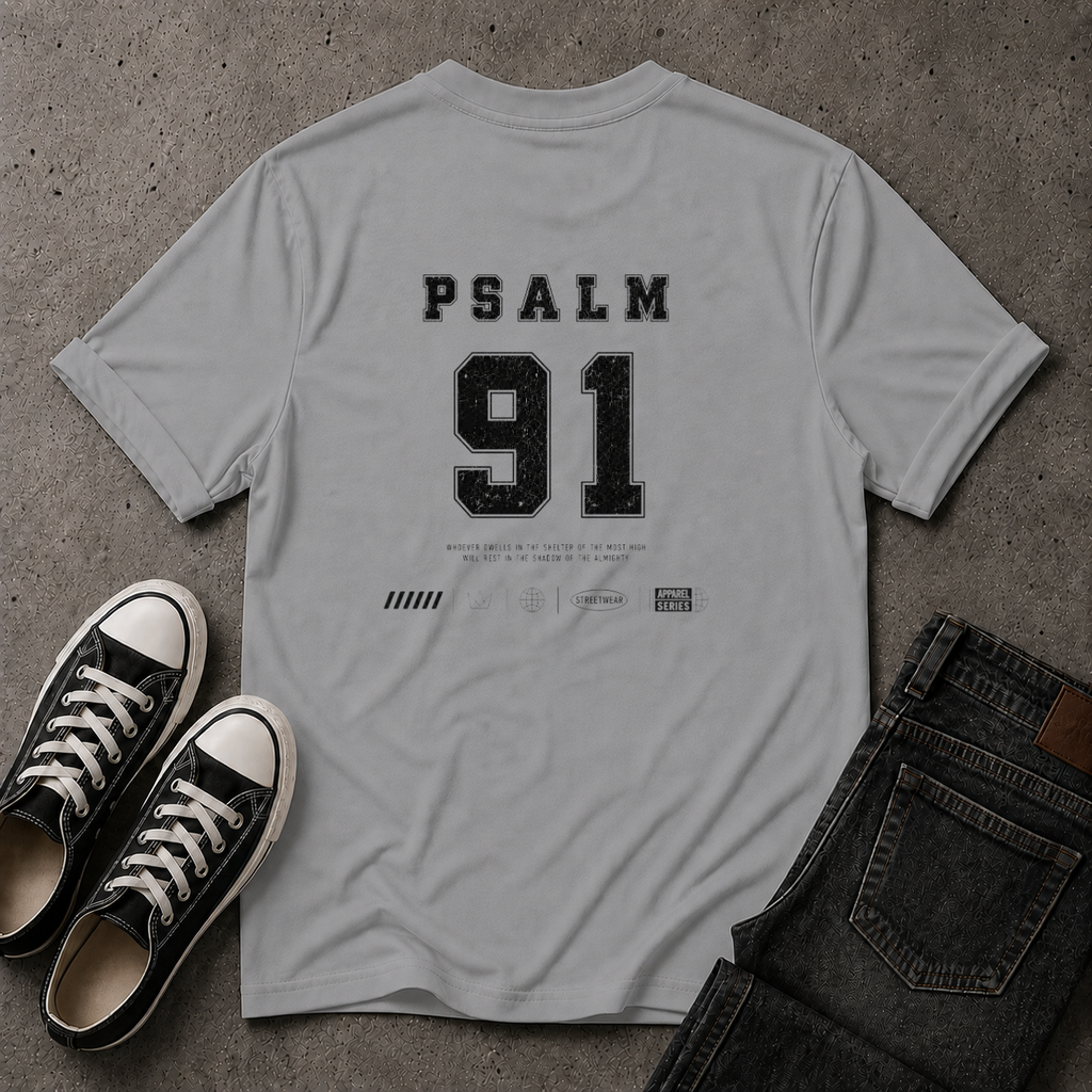 Psalm 91 T-Shirt – He Who Dwells Christian Scripture T-Shirt (BACK DESIGN)