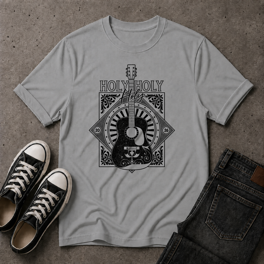 Holy Holy Holy Christian T-Shirt – Worship Guitar Faith Tee (FRONT DESIGN)