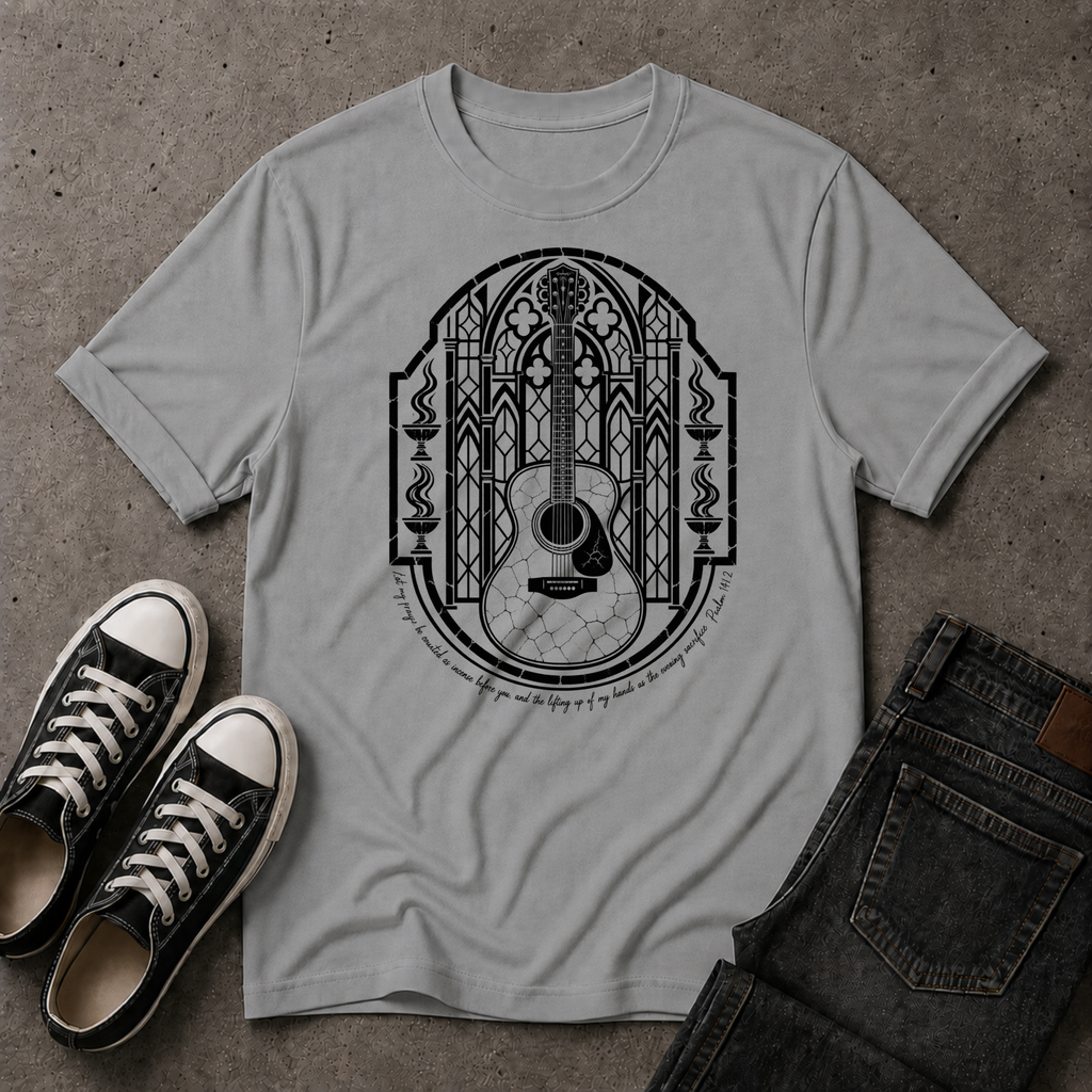 Christian Worship T-Shirt – Psalm 141:2 Guitar Scripture Tee (FRONT DESIGN)