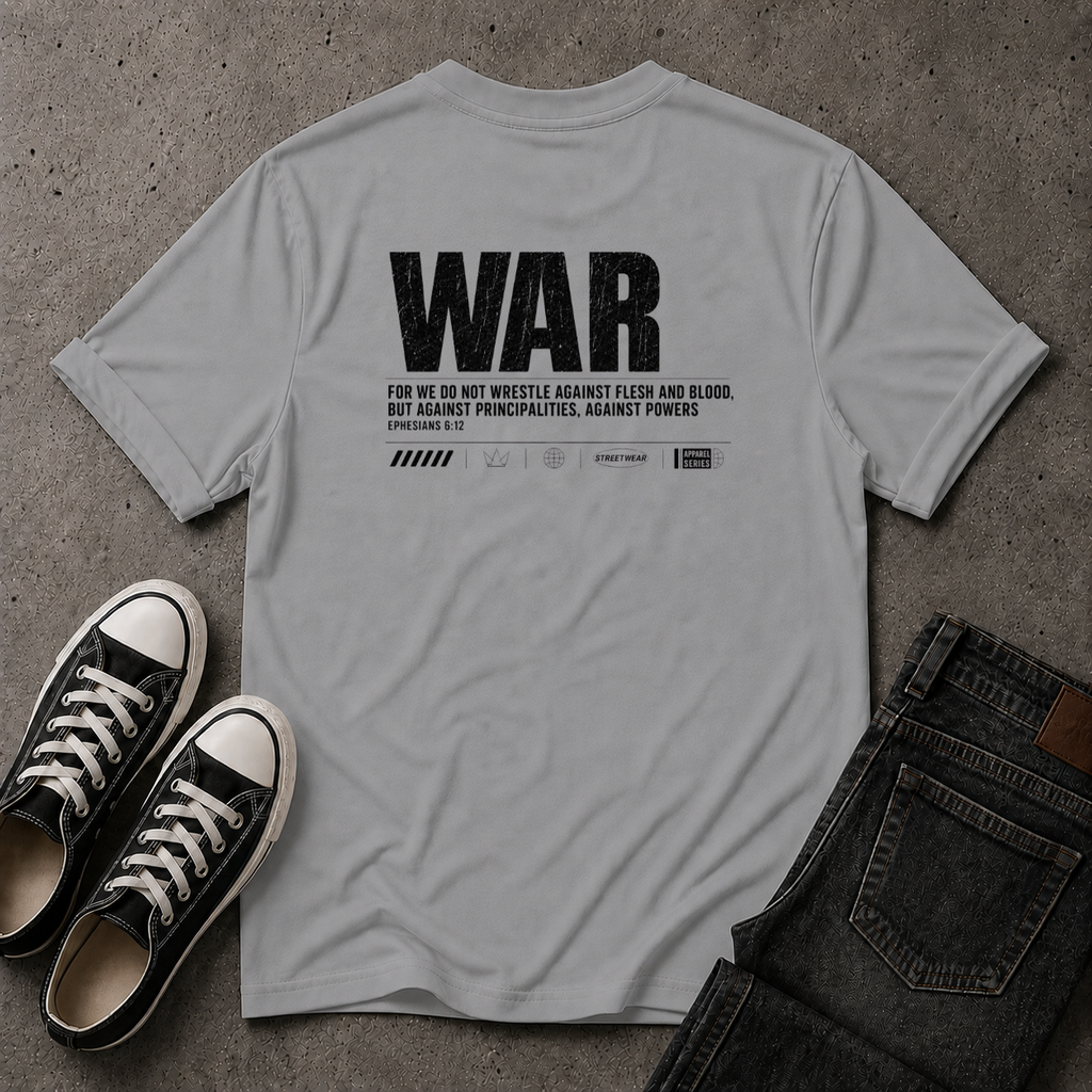 Spiritual Warfare Christian T-Shirt – Ephesians 6:12 (BACK DESIGN)