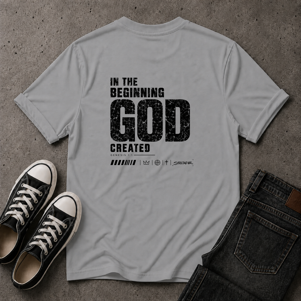 In the Beginning God Created T-Shirt – Genesis 1:1 (BACK DESIGN)
