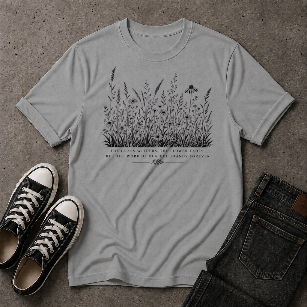 The Word Stands Forever T-Shirt | Isaiah 40:8 Christian Floral Tee (FRONT DESIGN)