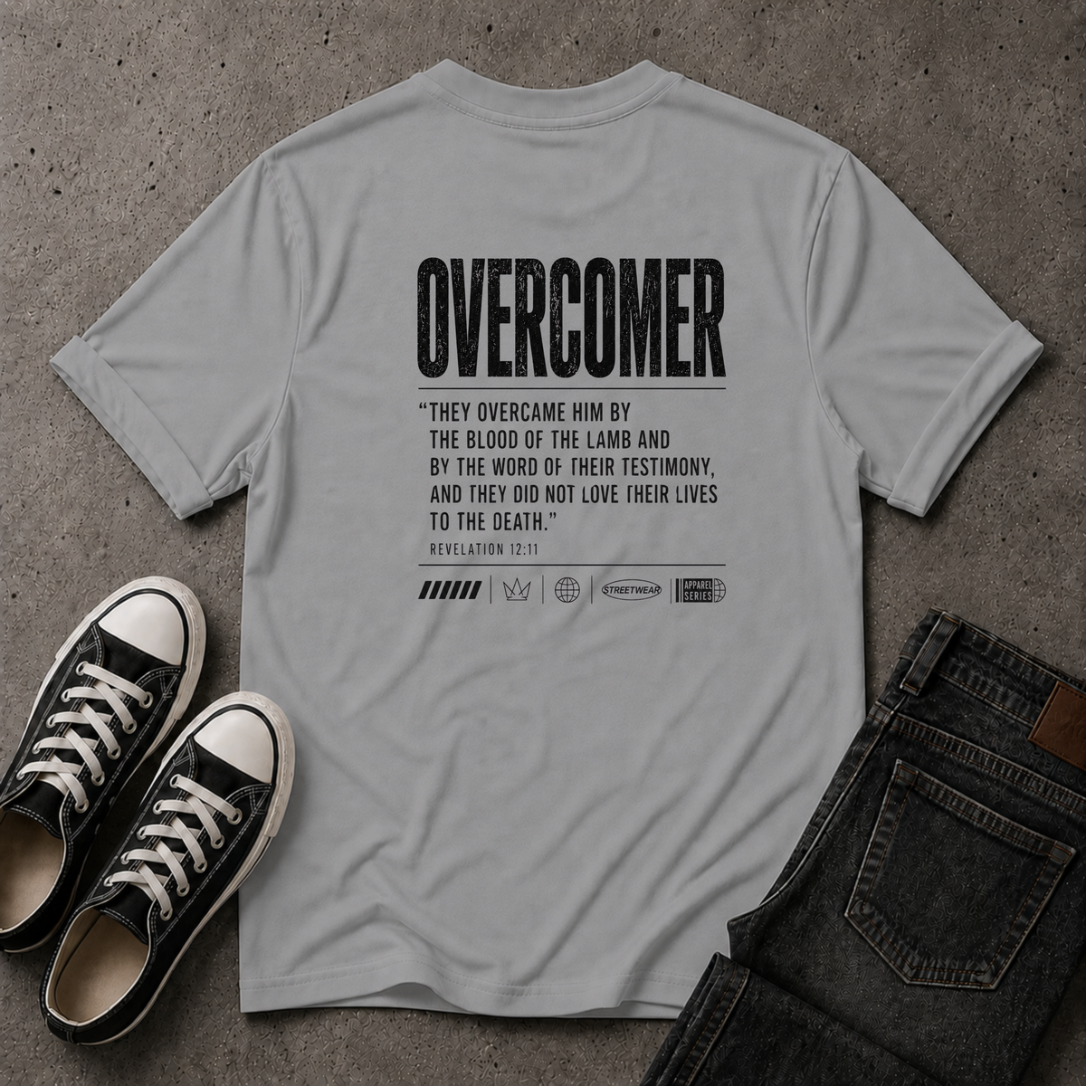 Overcomer Revelation 12:11 Christian T-Shirt – Bible Verse Tee (BACK DESIGN)