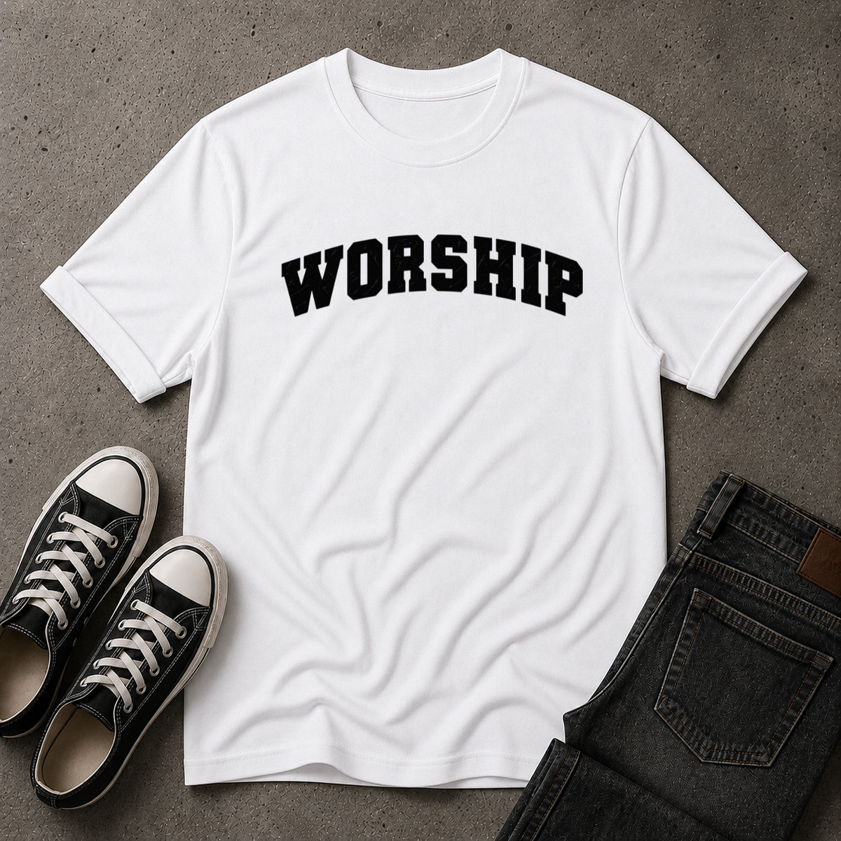 Worship Christian T-Shirt – Christian Streetwear Tee (FRONT DESIGN)