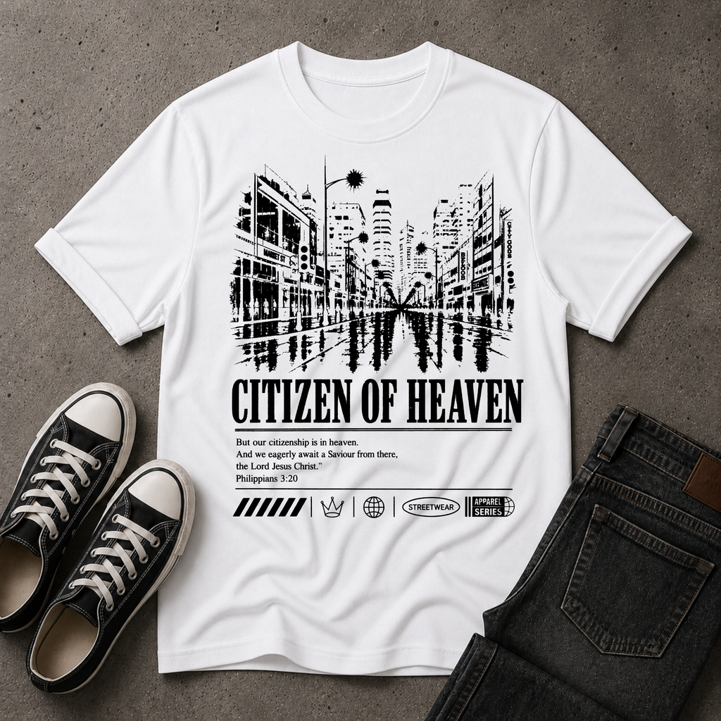 Citizen of Heaven Christian T-Shirt – Philippians 3:20 (BIG FRONT DESIGN)