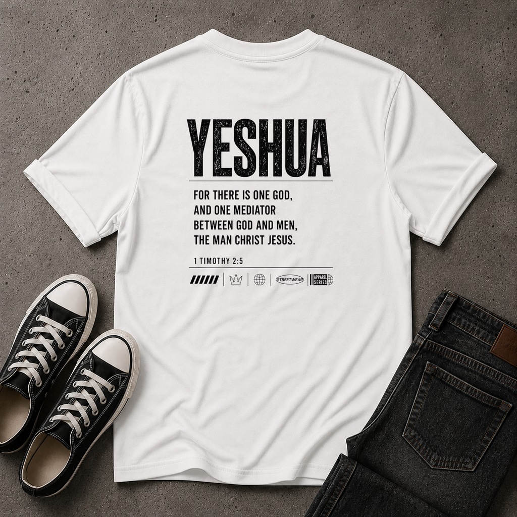 Yeshua Christian T-Shirt – 1 Timothy 2:5 Scripture Tee (BACK DESIGN)