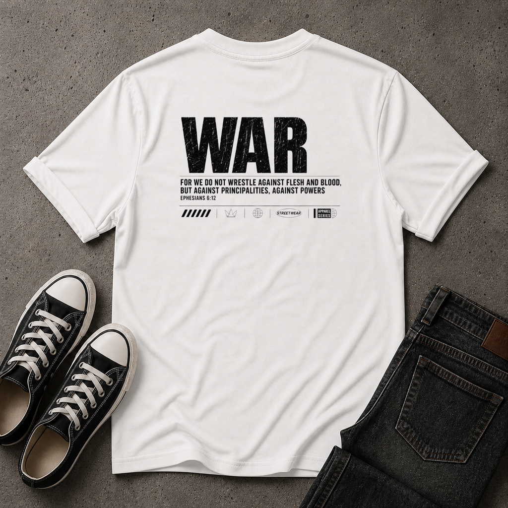 Spiritual Warfare Christian T-Shirt – Ephesians 6:12 (BACK DESIGN)