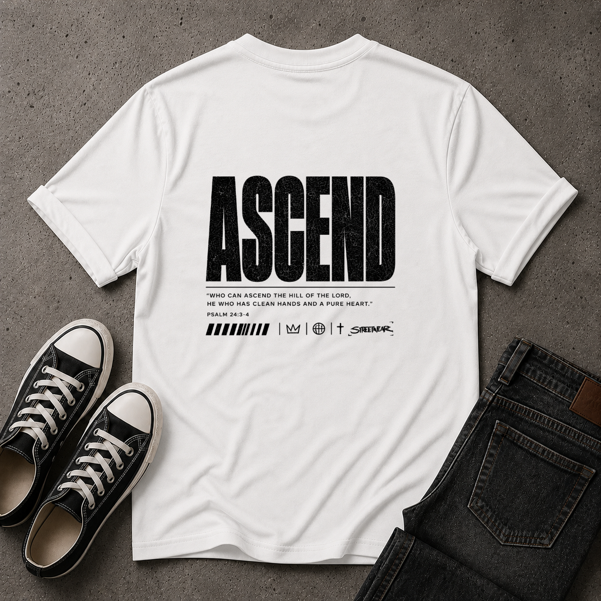 Ascend Christian T-Shirt – Psalm 24:3-4 – (BACK DESIGN)
