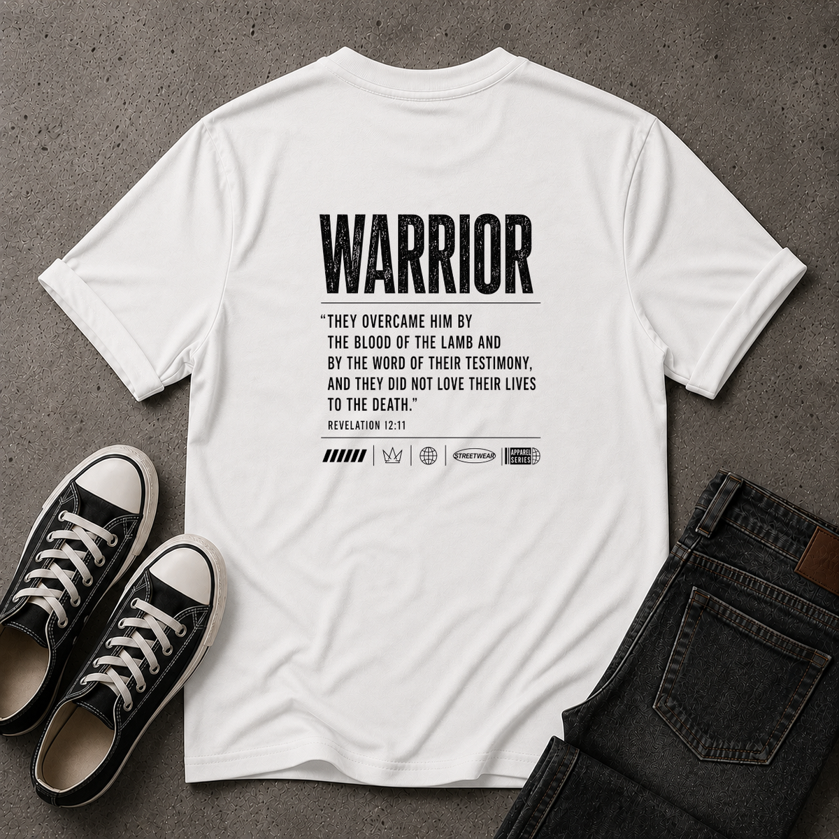 Christian Warrior T-Shirt – Revelation 12:11 Scripture Tee (BACK DESIGN)