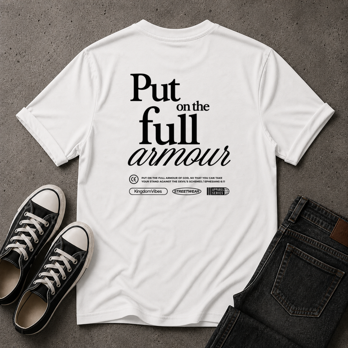Full Armour of God T-Shirt – Ephesians 6:11 Christian Streetwear (BACK DESIGN)