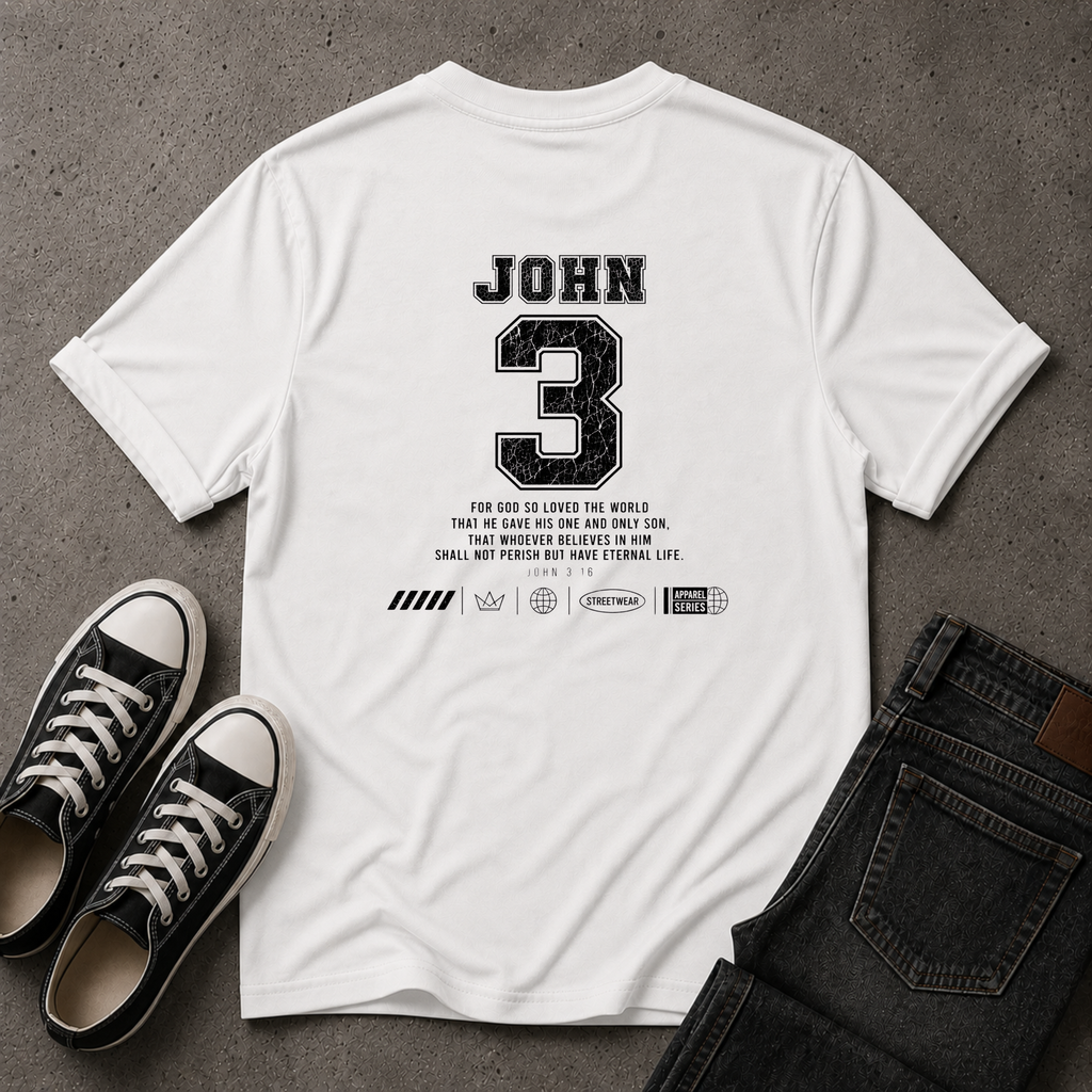 John 3:16 Christian T-Shirt – For God So Loved the World (BACK DESIGN)