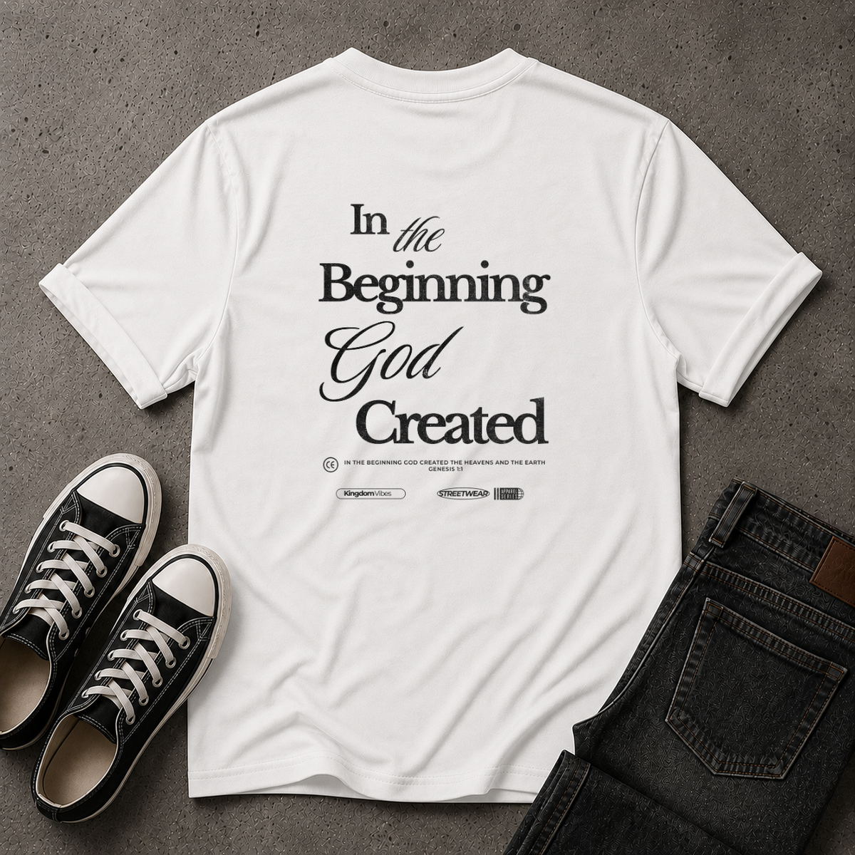 Genesis 1:1 T-Shirt – In The Beginning God Created Christian Tee (BACK DESIGN)