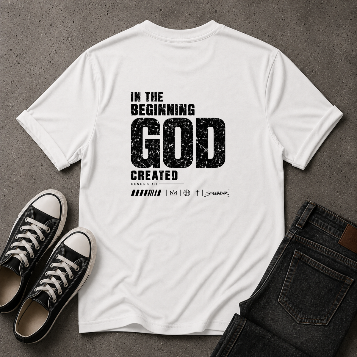 In the Beginning God Created T-Shirt – Genesis 1:1 (BACK DESIGN)